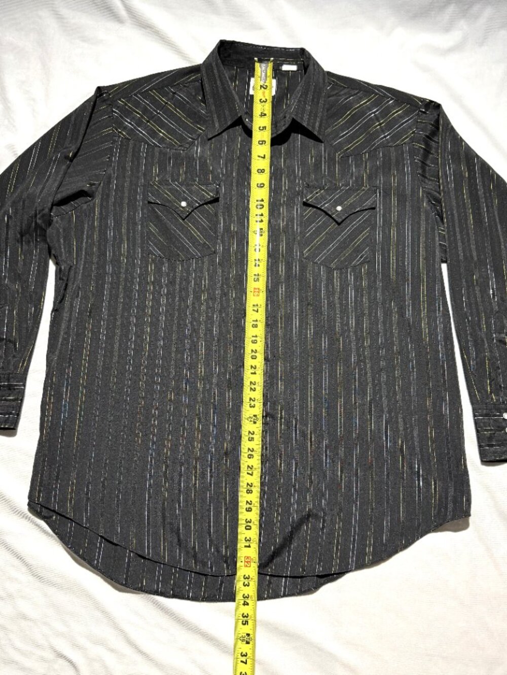 Ely Cattleman Mens Shirt XXL Black/ Metallic Stripes Pearl Snap Western Dress - Picture 5 of 7